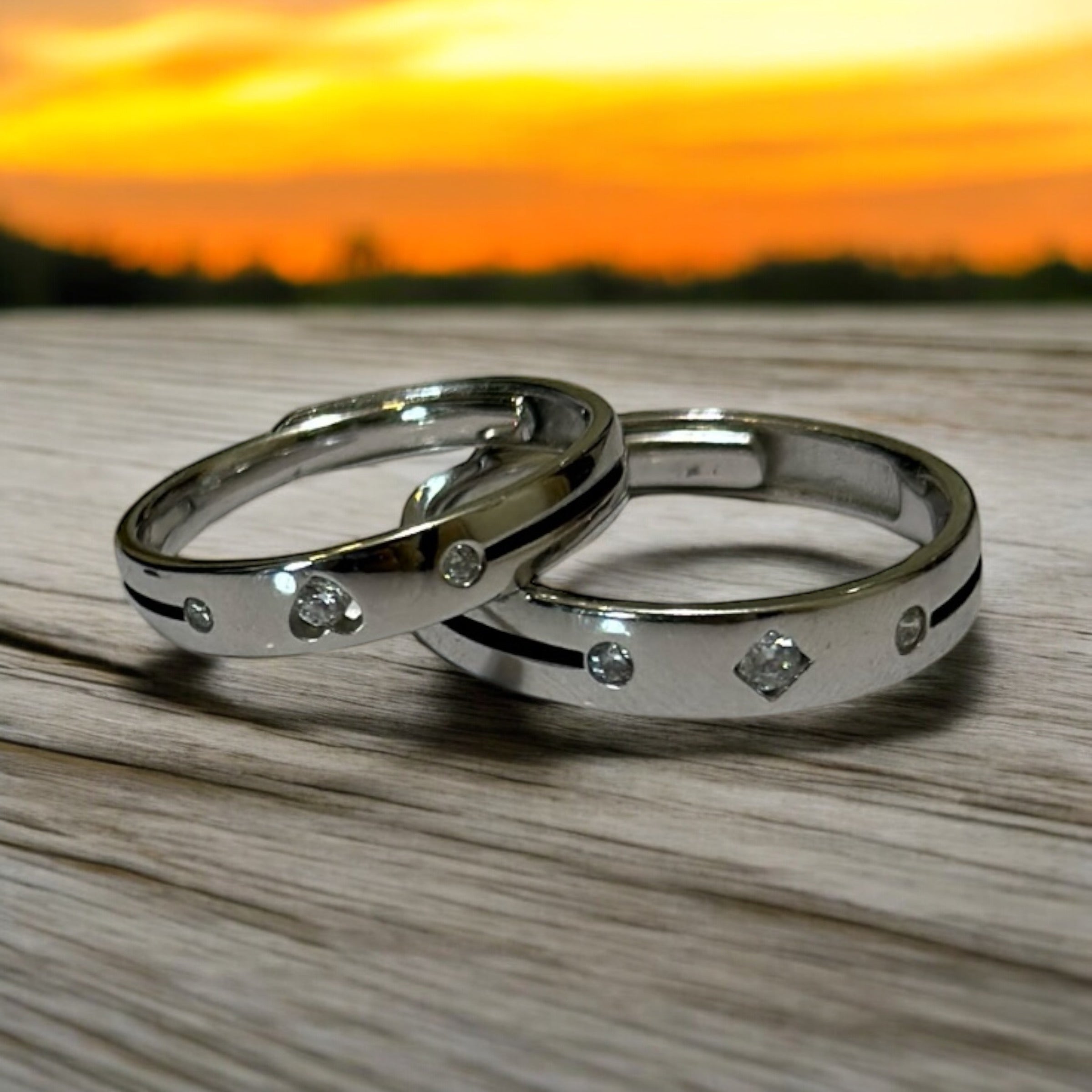 Couple Ring Black lining Star Silver Sterling 925 Hallmarked (107)