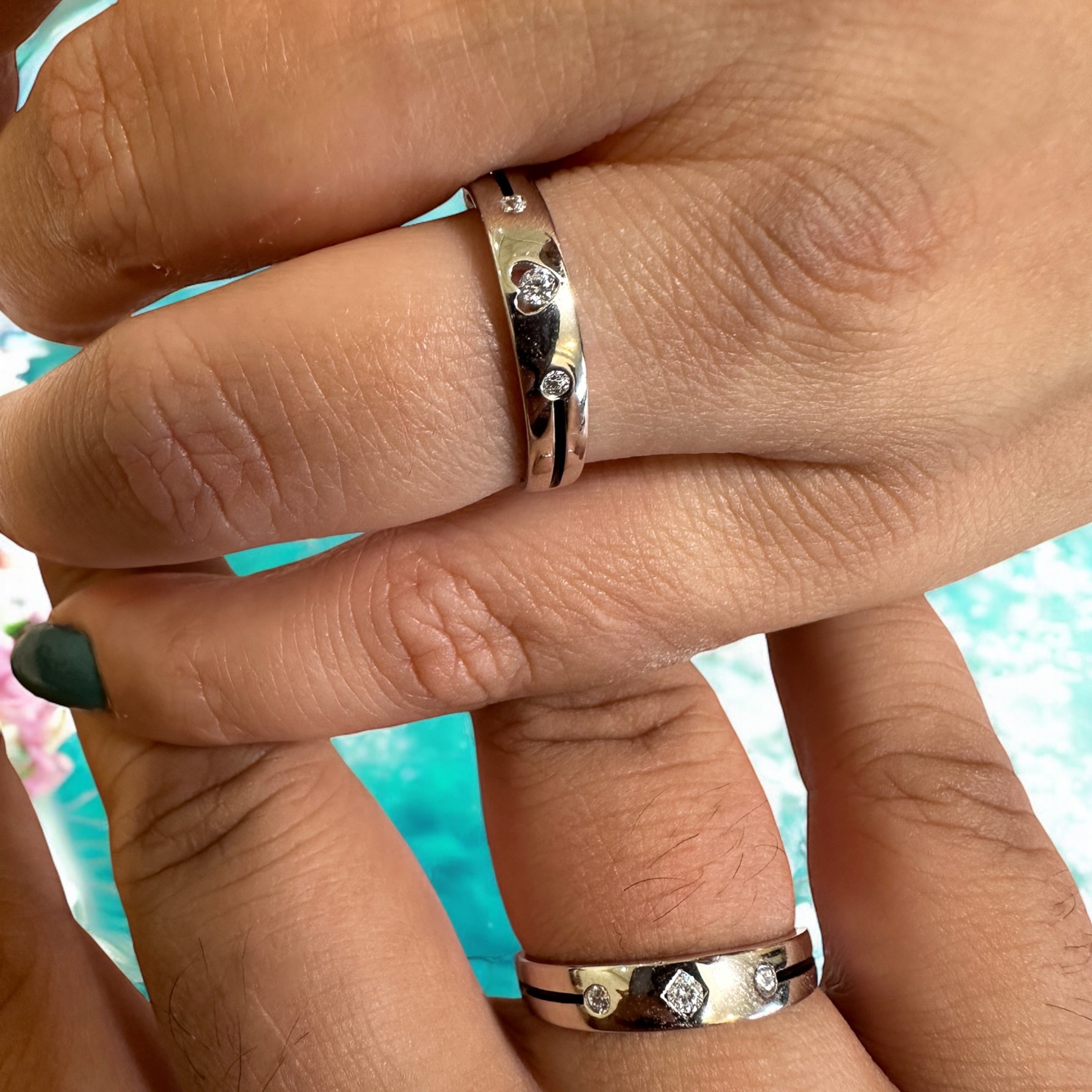 Couple Ring Black lining Star Silver Sterling 925 Hallmarked (107)