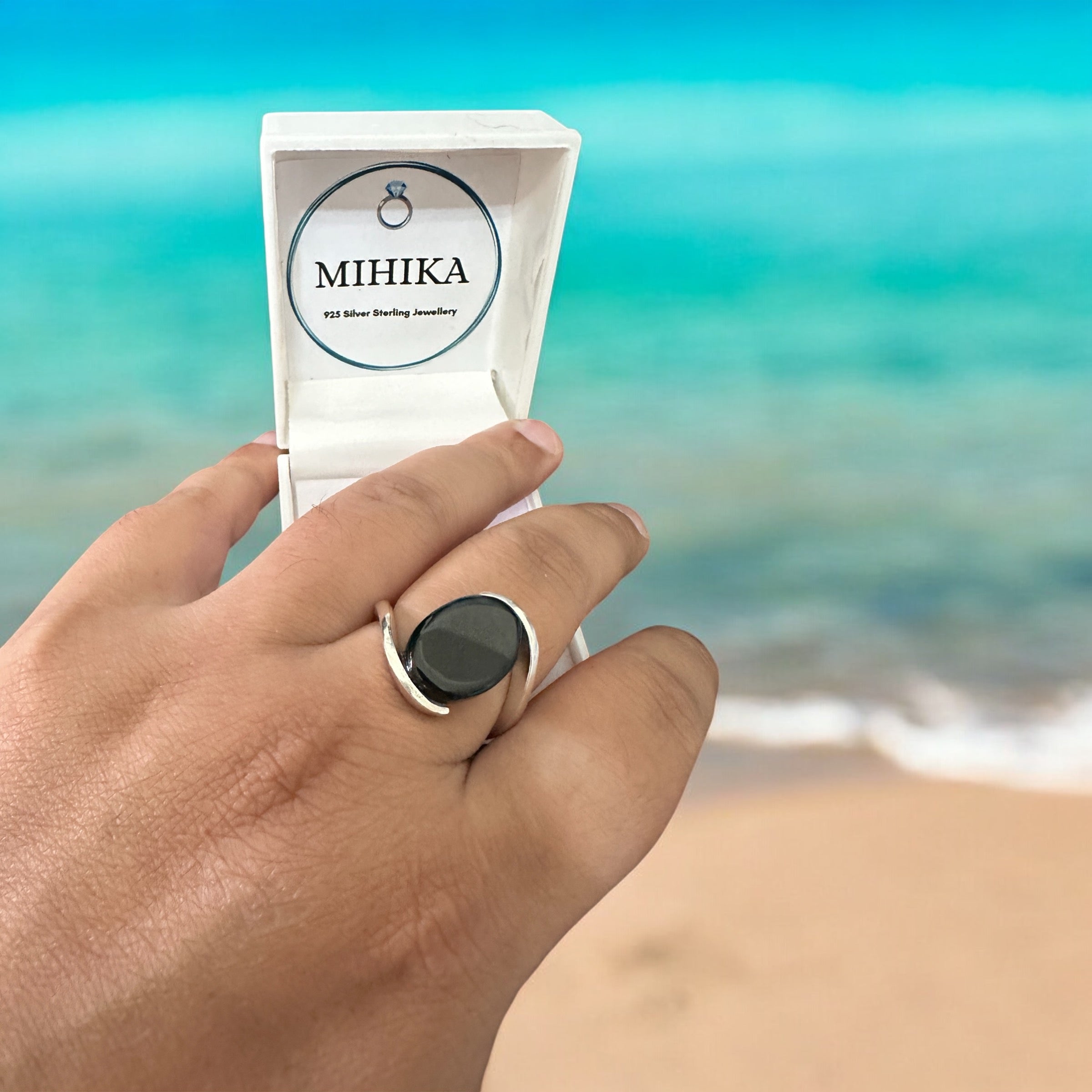 Men Ring Black Stone Silver Sterling 925 Hallmarked