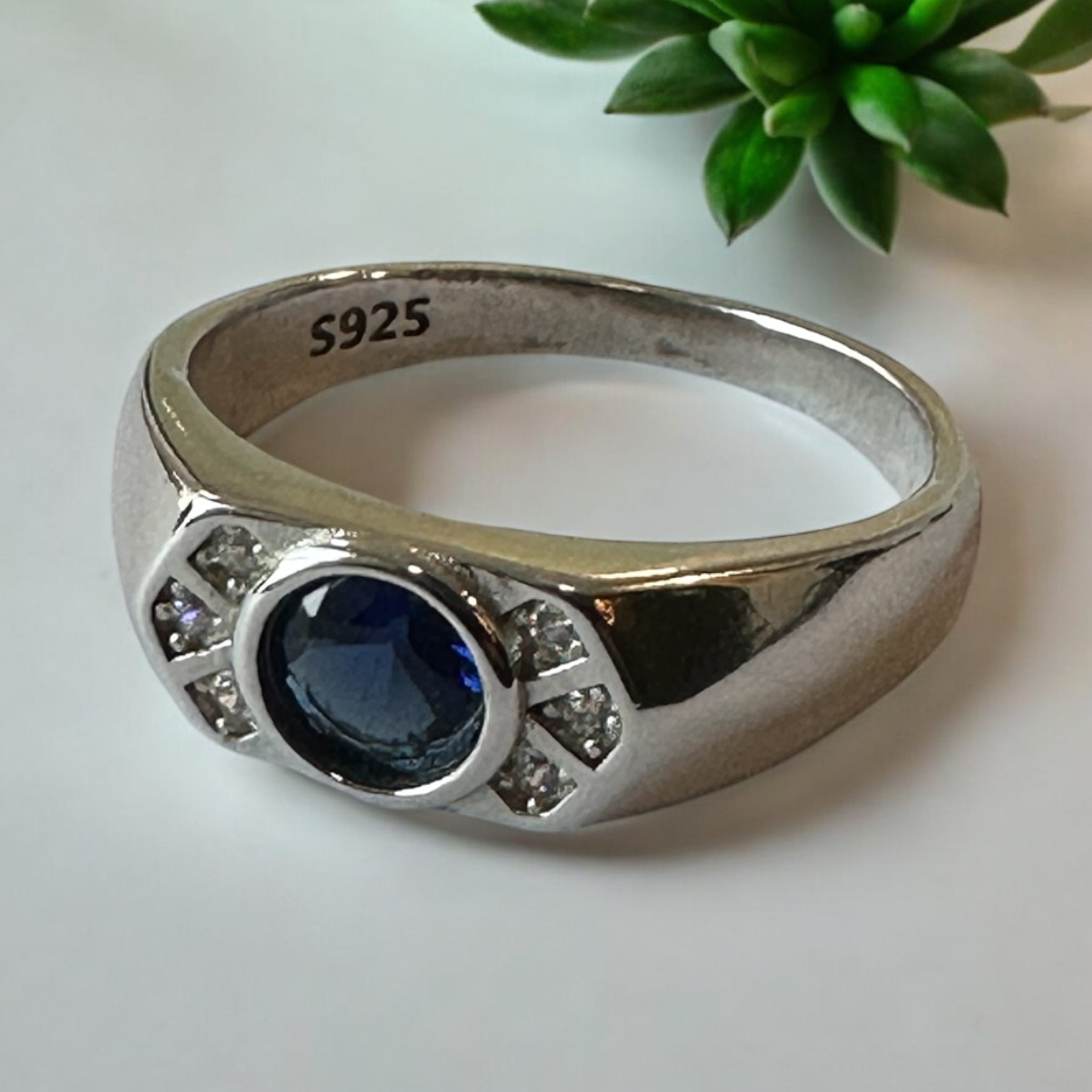 Mens Blue Stone Silver Sterling 925 Hallmarked