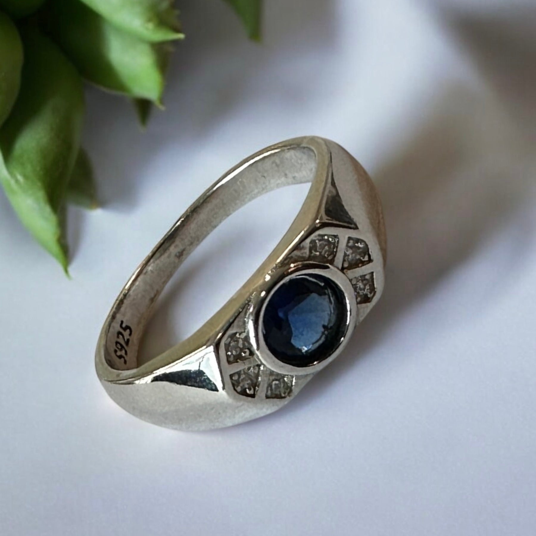 Mens Blue Stone Silver Sterling 925 Hallmarked