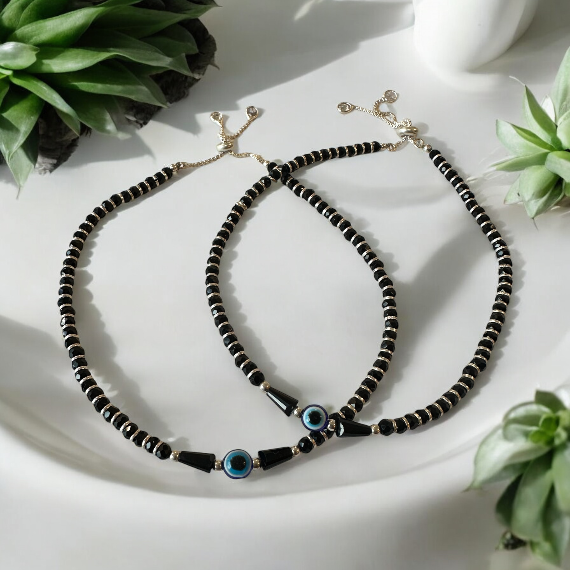 Anklet 925 Pure Silver Evil Eye .Nazarbattu Anklet in Black Beads