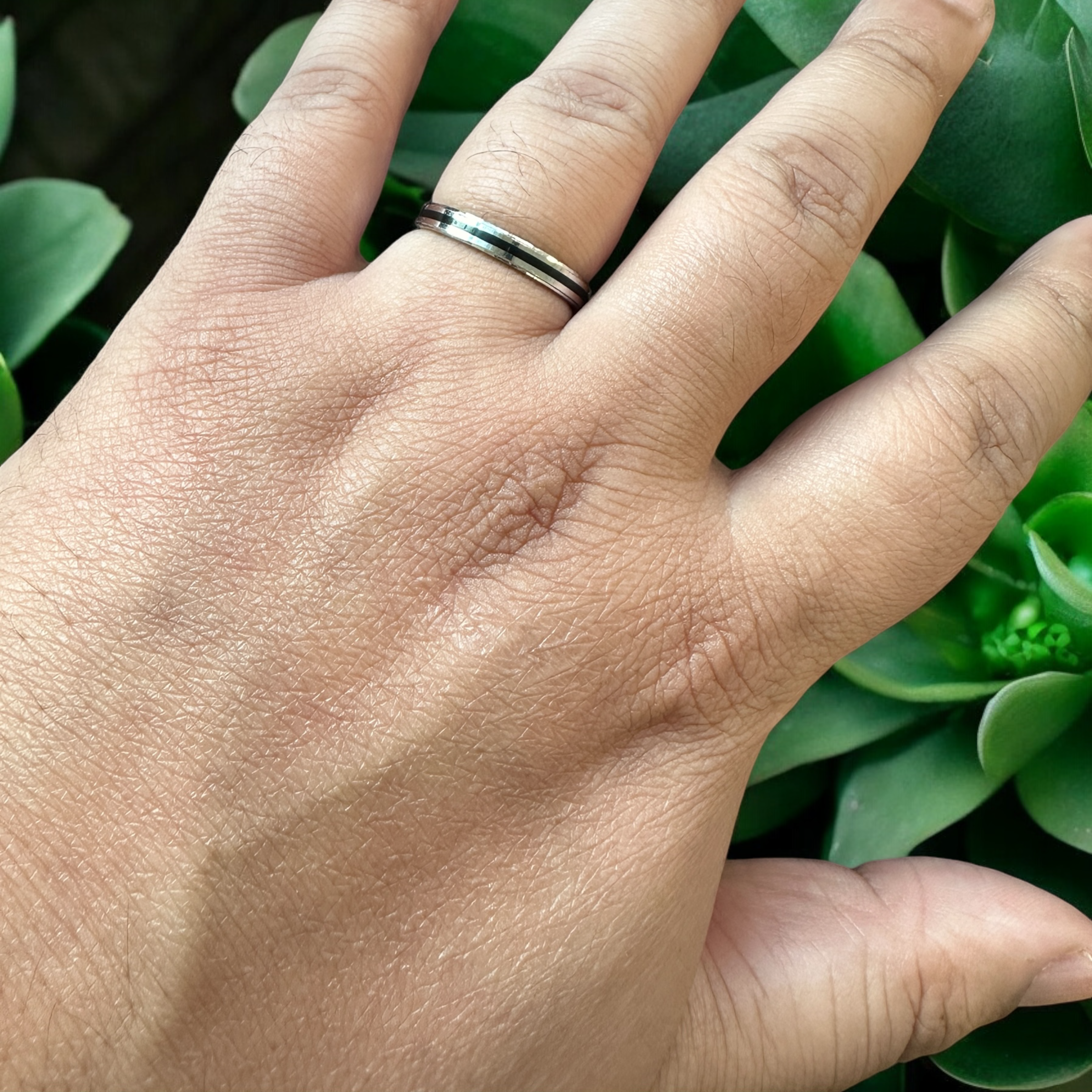 Men Band Black line single Silver Sterling 925 Hallmarked Ring