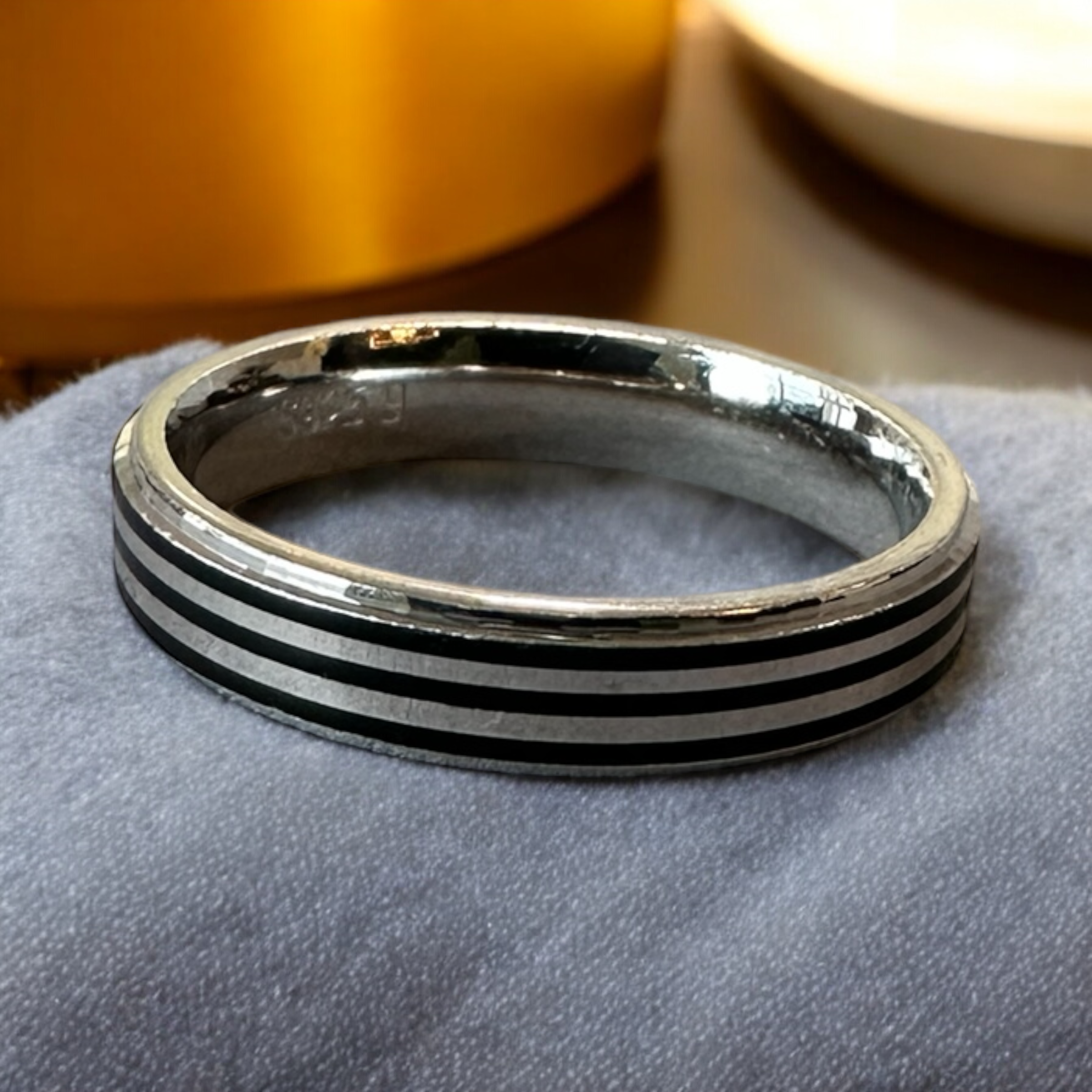 Mens Black Tripple line Band Silver Sterling 925 Hallmarked