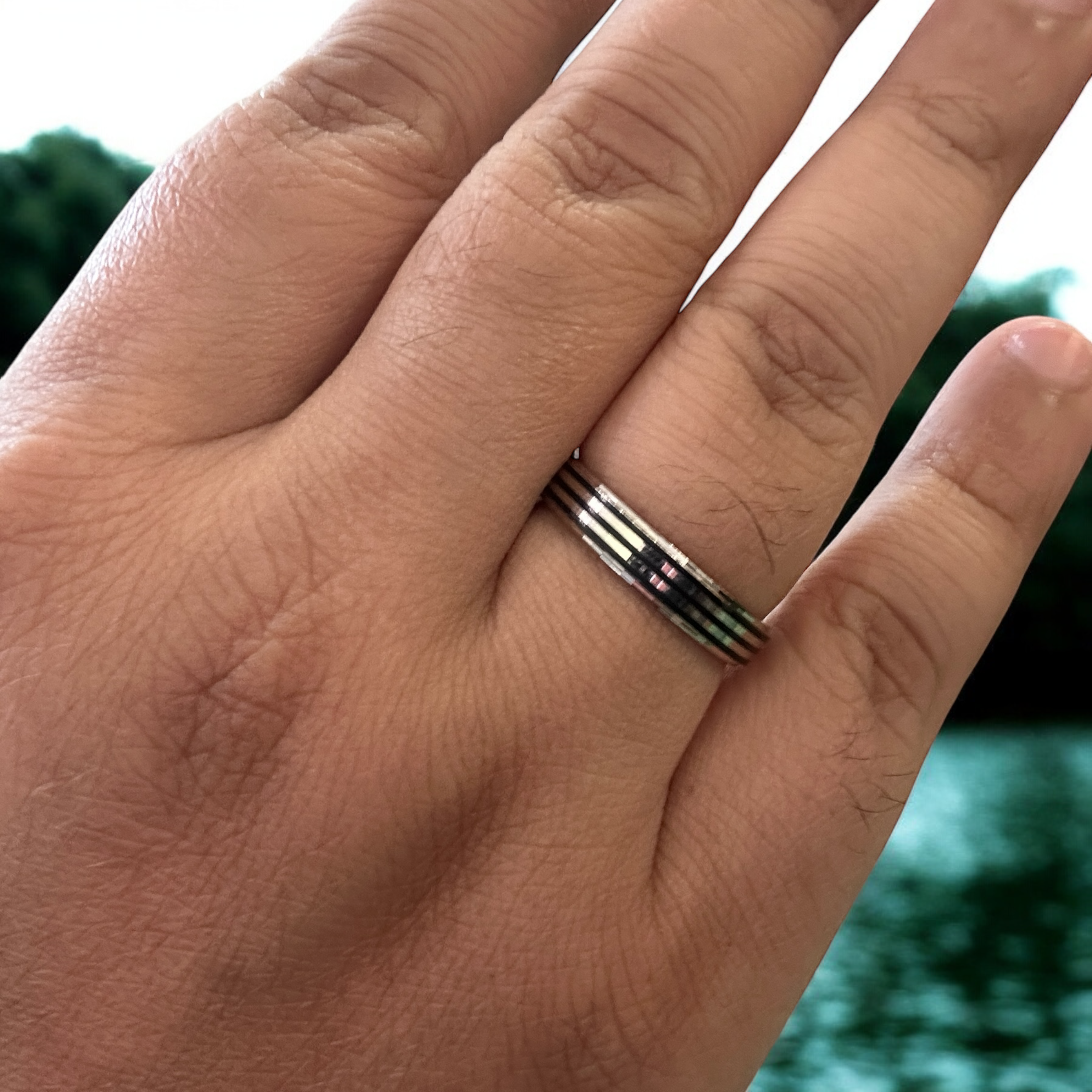 Mens Black Tripple line Band Silver Sterling 925 Hallmarked