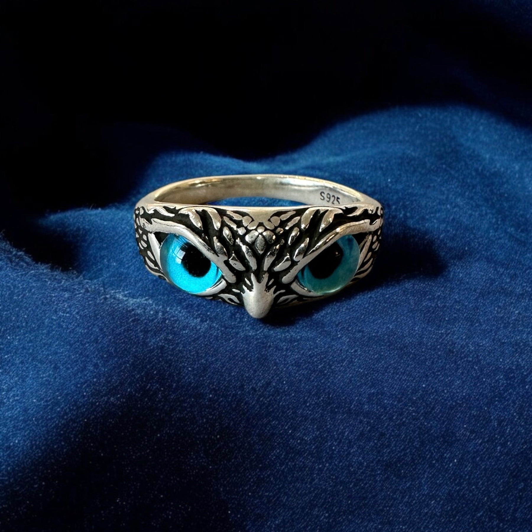 Men Owl Ring Silver Sterling 925 Hallmarked