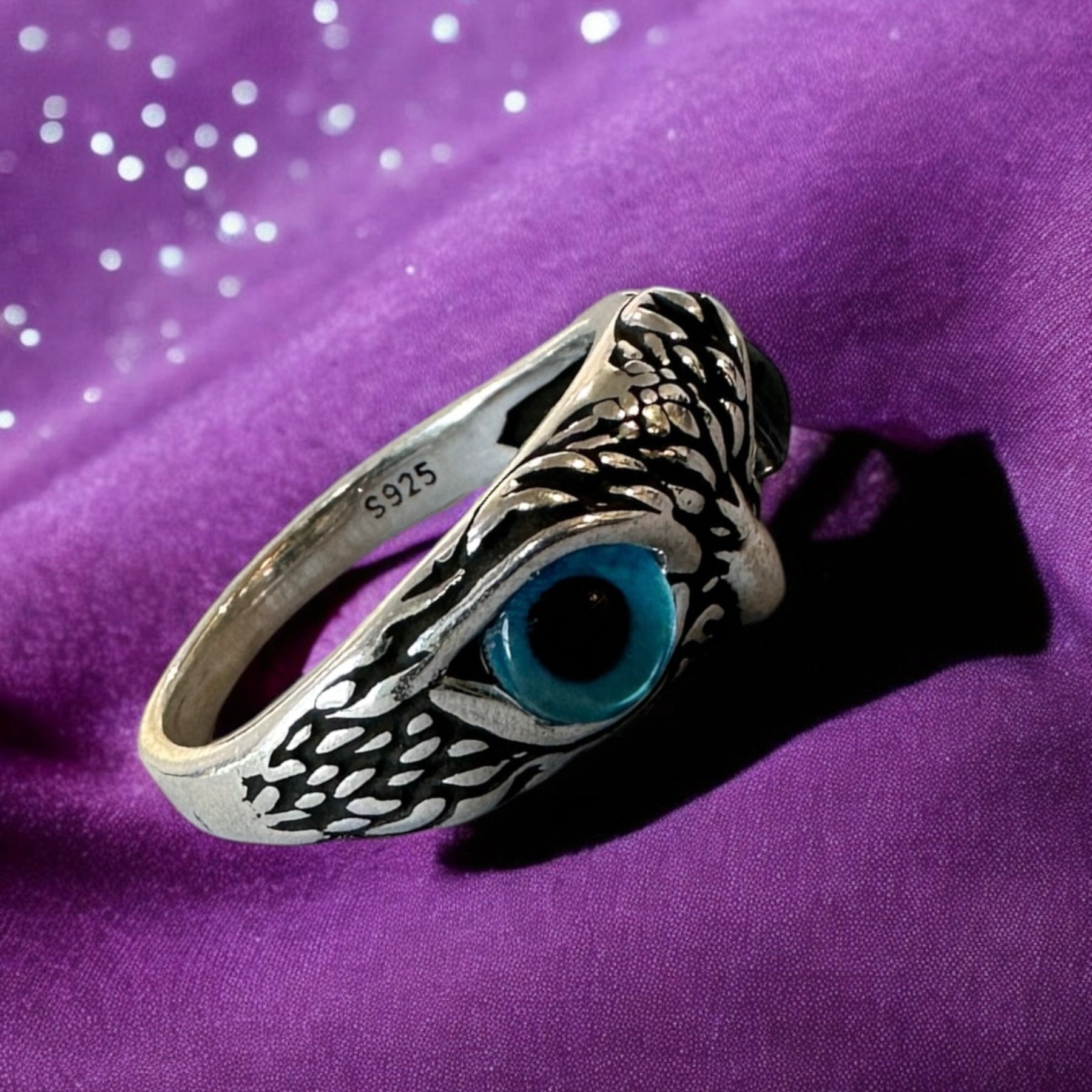 Men Owl Ring Silver Sterling 925 Hallmarked