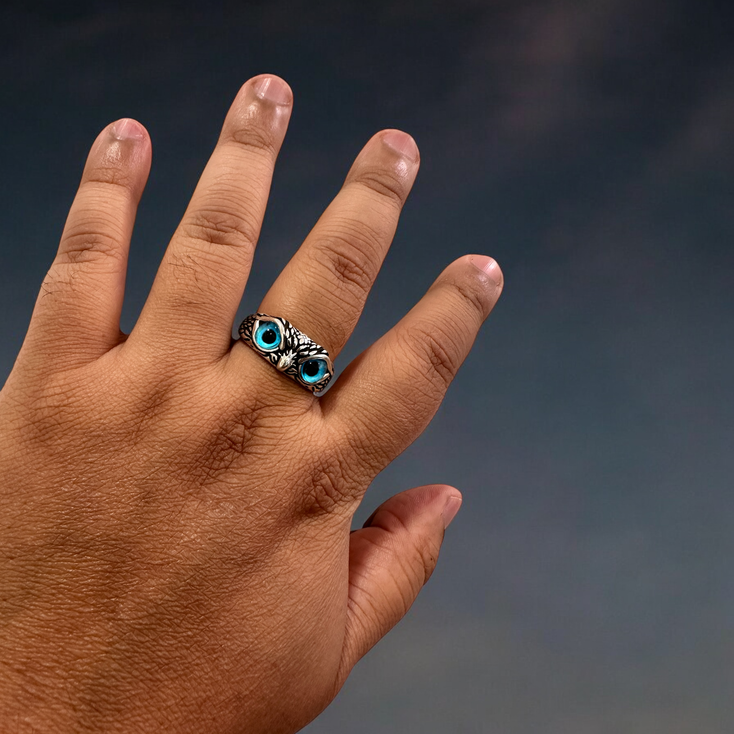 Men Owl Ring Silver Sterling 925 Hallmarked