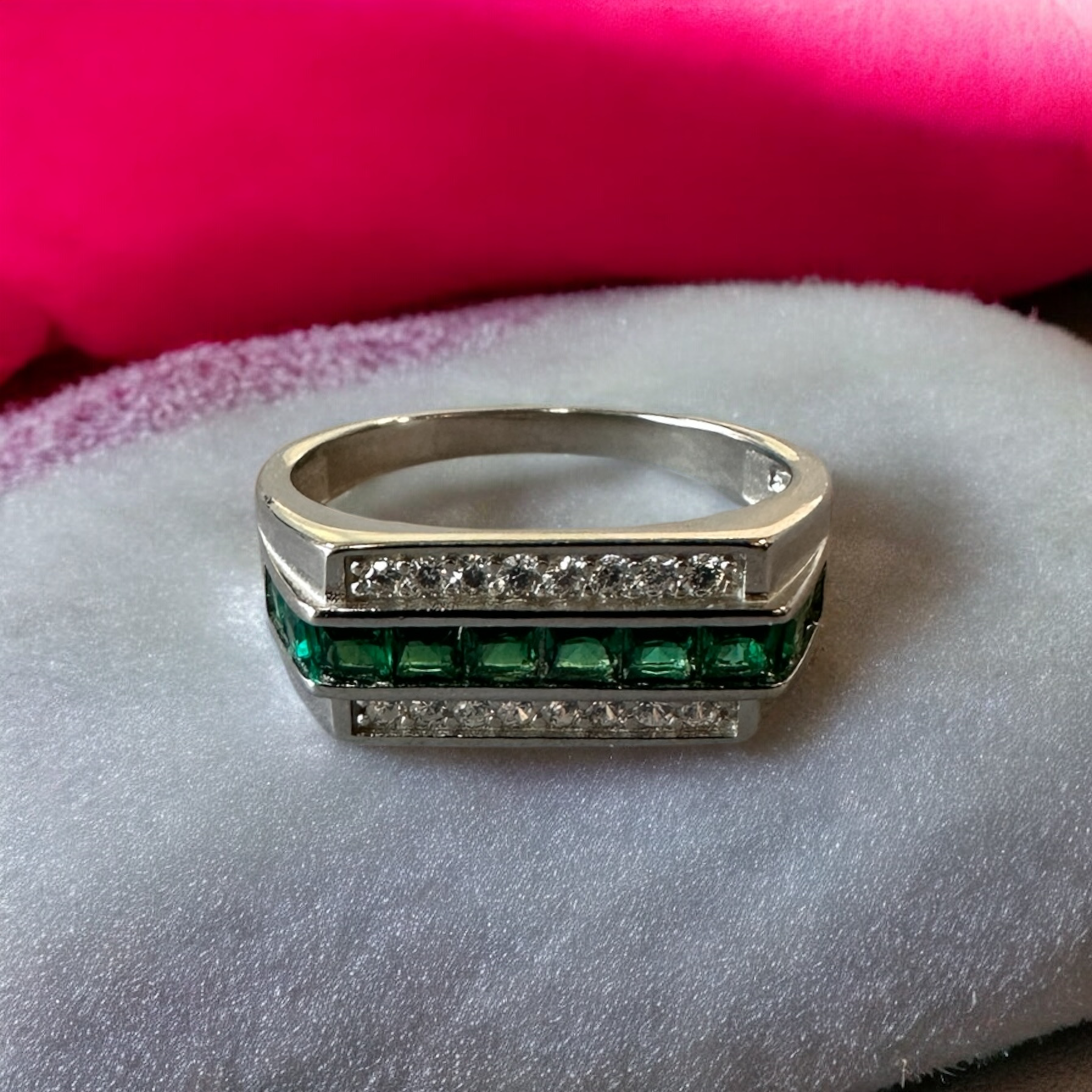 Mens Green Multi stones Silver Sterling 925 Hallmarked