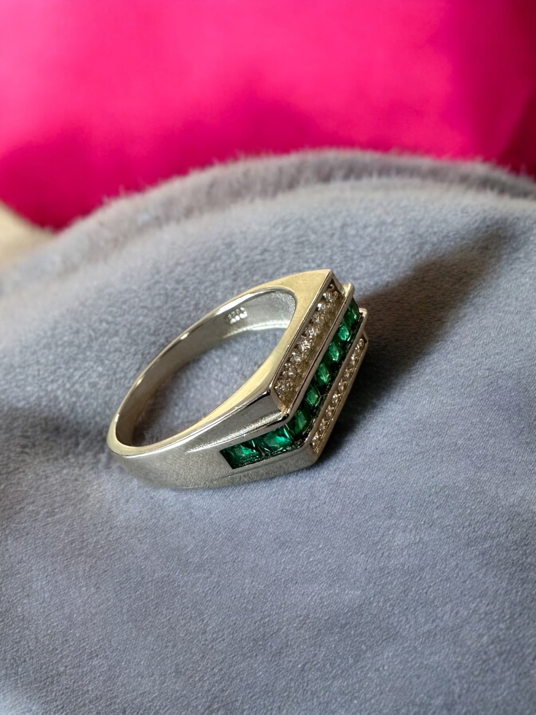 Mens Green Multi stones Silver Sterling 925 Hallmarked