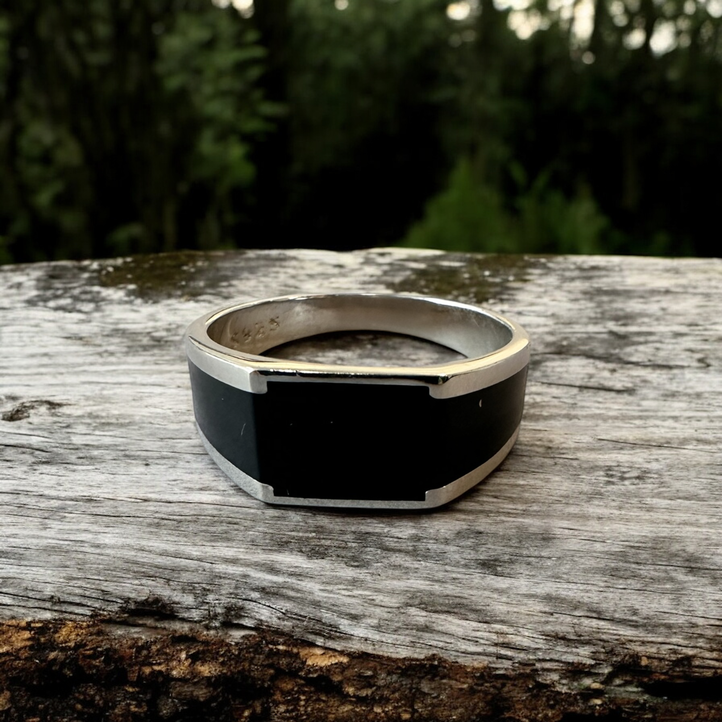 Men Black Ring Silver Sterling 925 Hallmarked