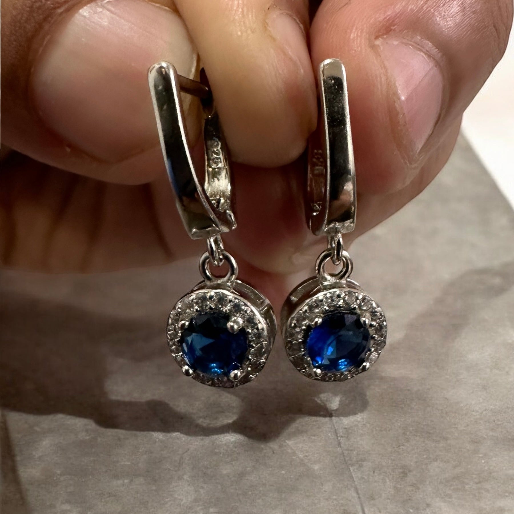 Earring Blue Gemstone Silver Sterling 925 Hallmarked
