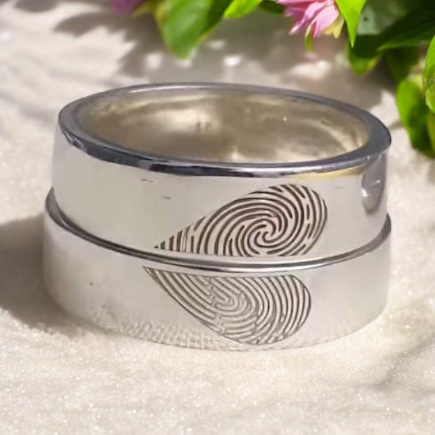 Bands Finger Print Couple Silver Sterling 925