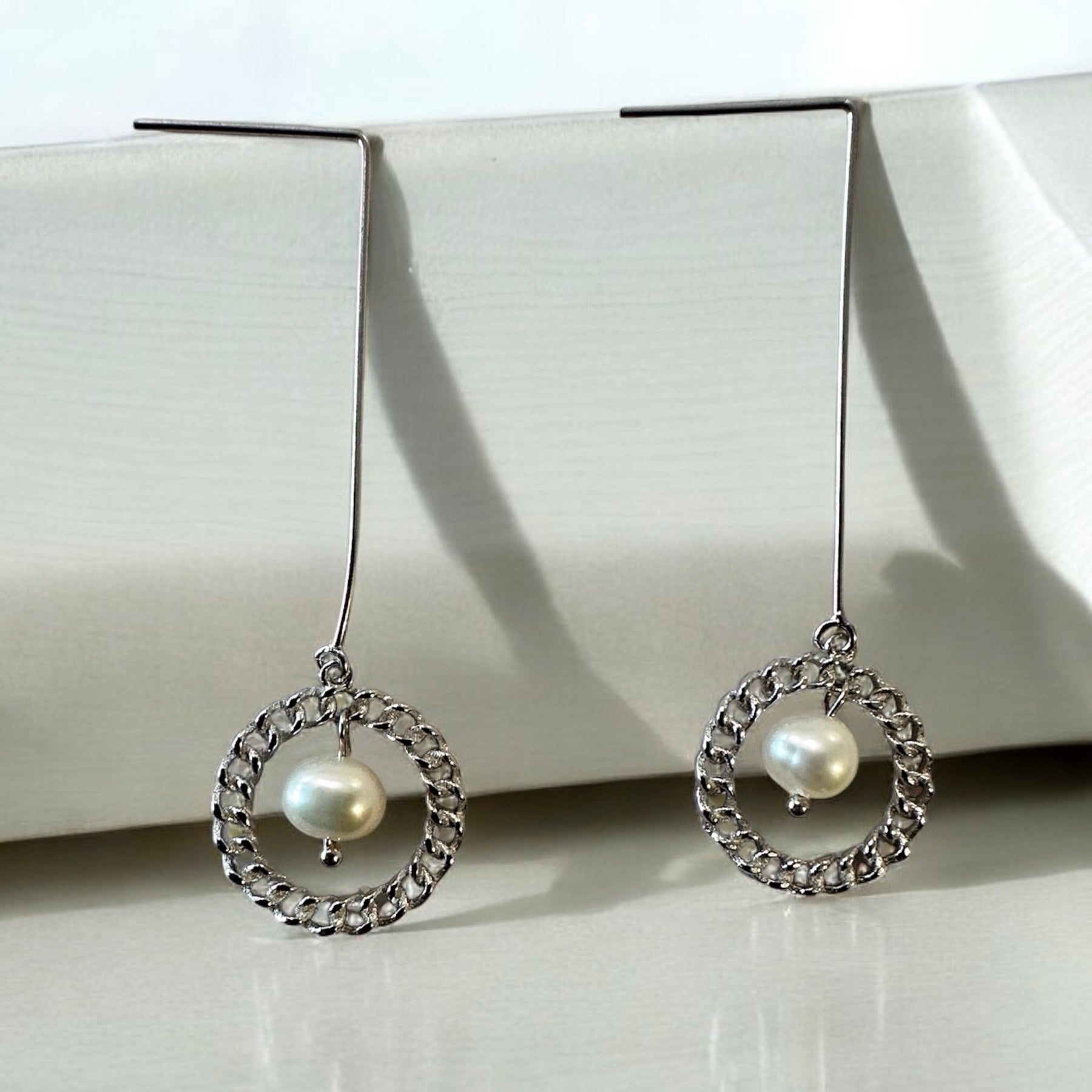 Earring Hanging Pearl Silver Sterling 925 Hallmarked