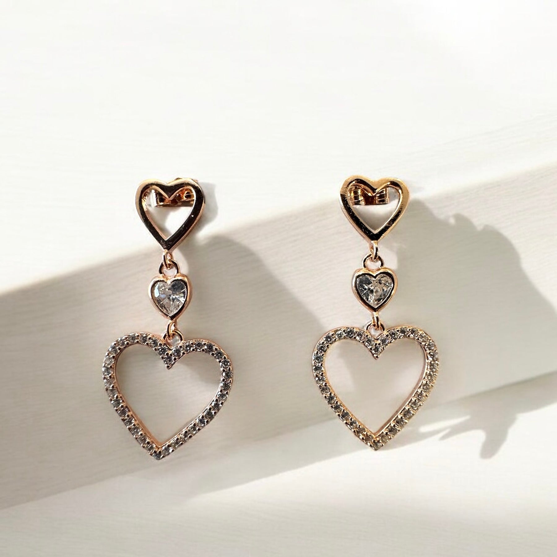 Earring Rose Gold Heart Zircon Silver Sterling 925 Hallmarked