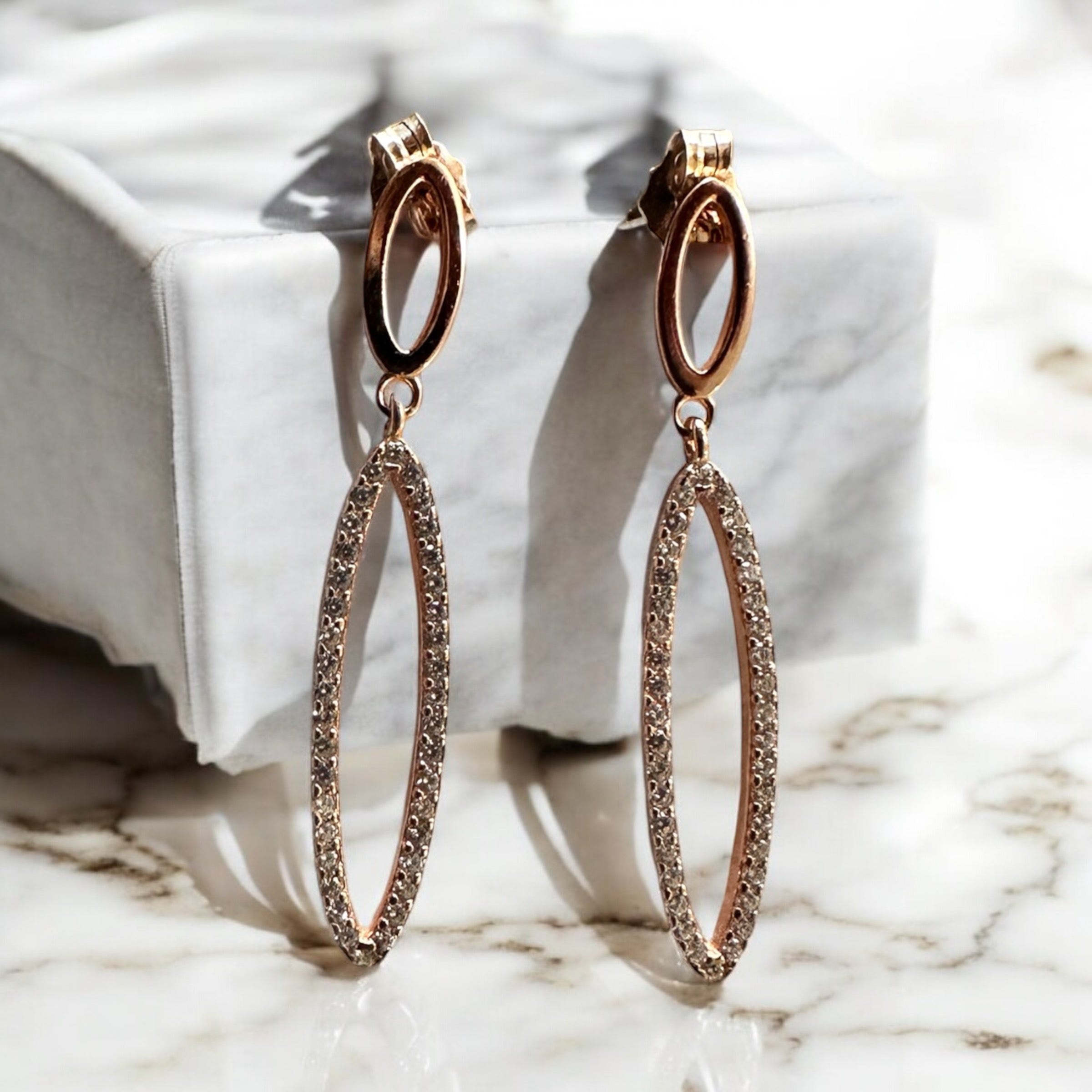 Earring Rose Gold Hanging Silver Sterling 925 Hallmarked