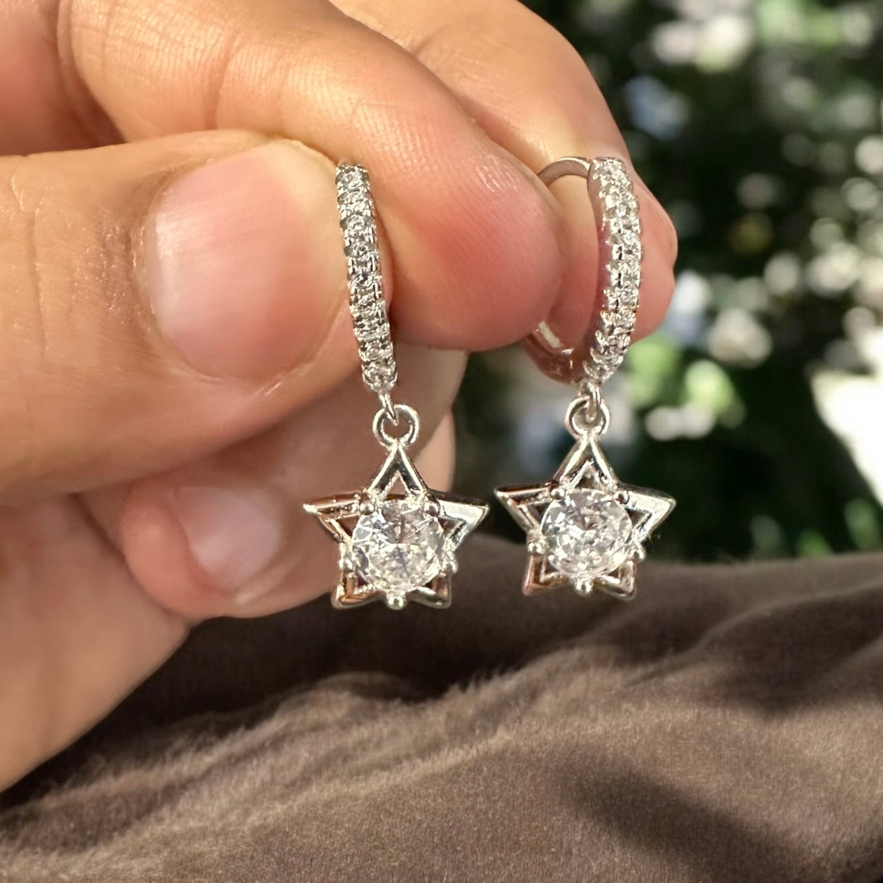 Earring Star Hanging stone Silver Sterling 925 Hallmarked